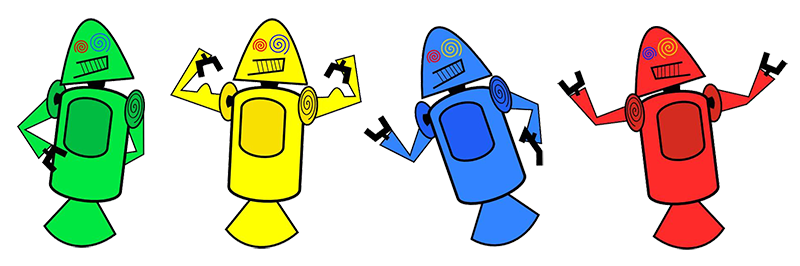 robôs androids coloridos